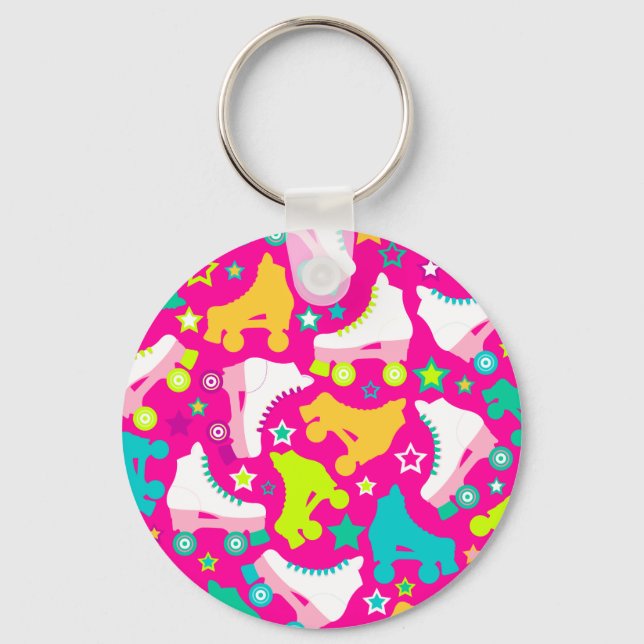 Retro Skates Hot Pink Keychain (Front)