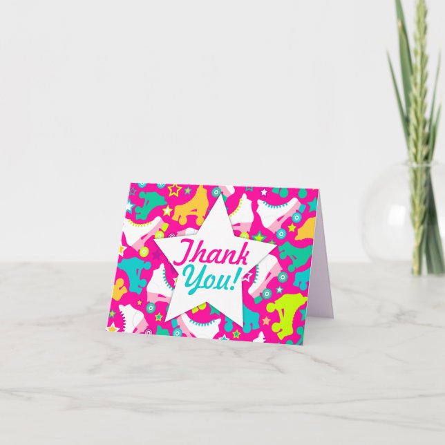 Retro Skates "Thank You" Hot Pink Custom Thank You Card (Front)