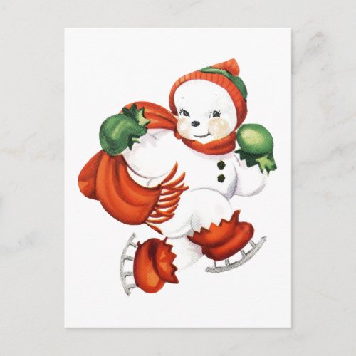 Retro Skating Snowman Postcard