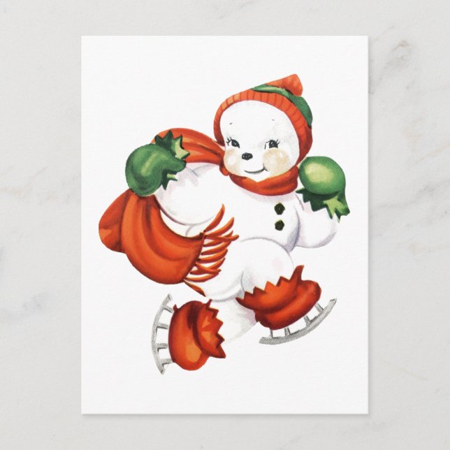 Retro Skating Snowman Postcard (Front)