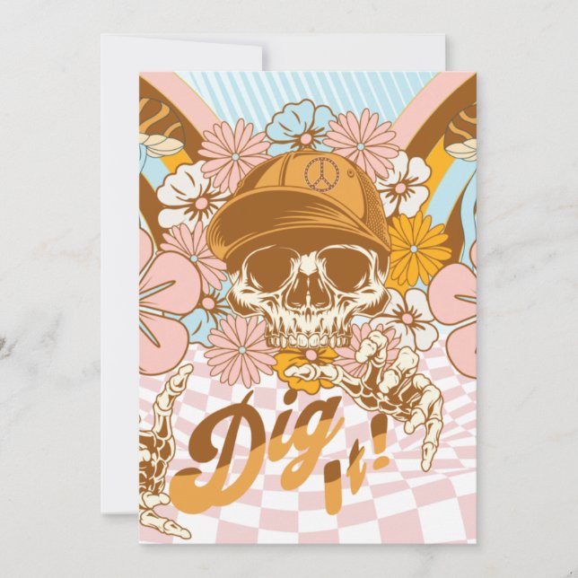 Retro Skeleton Botanical Florals Teen Birthday Invitation (Front)