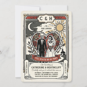 Retro Skeleton Bride and Groom Tarot Wedding Invitation