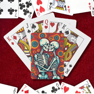 Retro Skeleton Couple Kissing Poker Cards