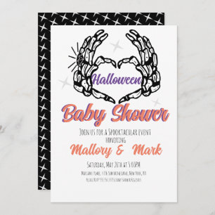 Retro Skeleton Halloween Baby Shower Party Invitation