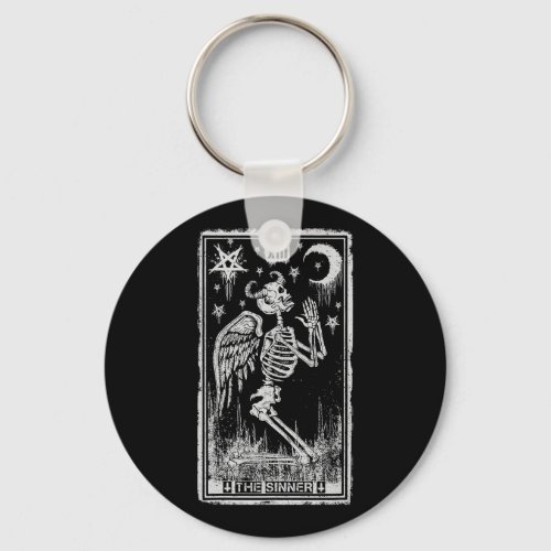 Retro Skeleton Kneeling The Sinner Tarot Card Wicc Keychain