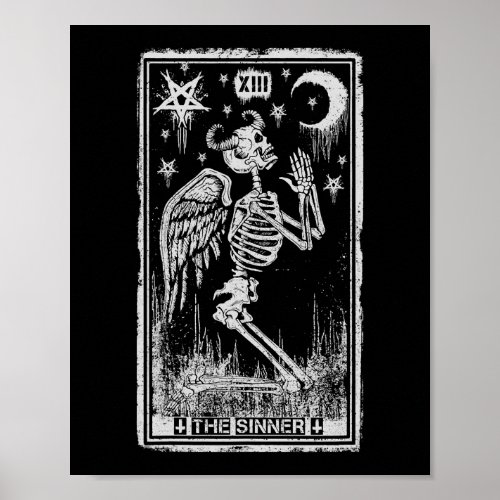 Retro Skeleton Kneeling The Sinner Tarot Card Wicc Poster
