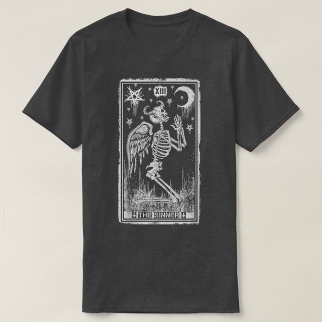Retro Skeleton Kneeling The Sinner Tarot Card Wicc T-Shirt (Design Front)