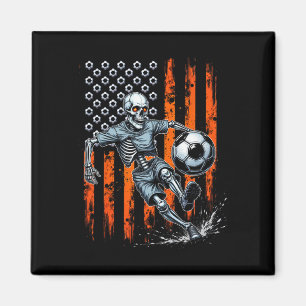 Retro Skeleton Playing Soccer Usa Flag Spooky Hall Magnet