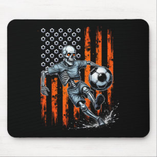Retro Skeleton Playing Soccer Usa Flag Spooky Hall Mouse Pad