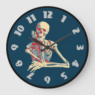 Retro Skeleton Resting His Chin on his Hand Large Clock