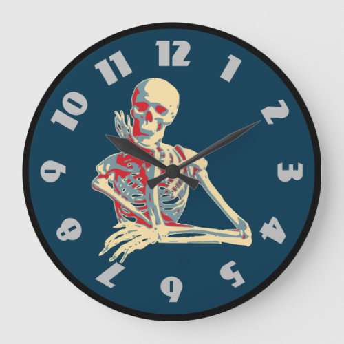 Retro Skeleton Resting His Chin on his Hand Large Clock