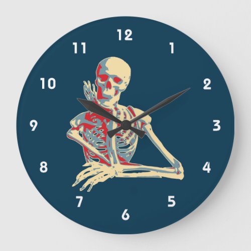 Retro Skeleton Resting His Chin on his Hand Large Clock