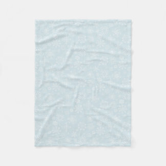 Retro Sketch Frozen Snowflakes on Ice Blue Fleece Blanket