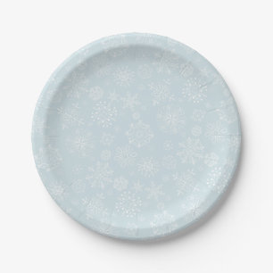 Retro Sketch Frozen Snowflakes on Ice Blue Paper Plates