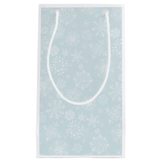 Retro Sketch Frozen Snowflakes on Ice Blue Small Gift Bag