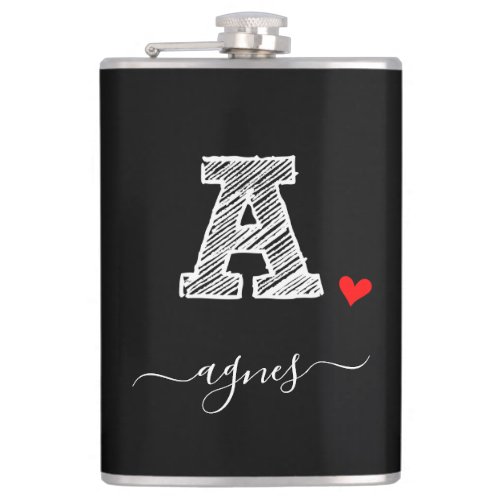 Retro Sketch Monogram Letter A Flask