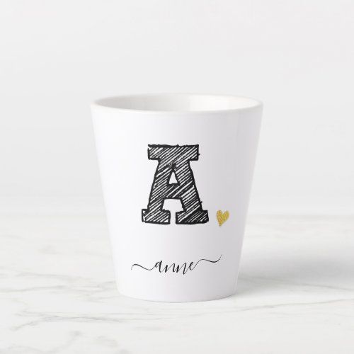 Retro Sketch Monogram Letter A Latte Mug