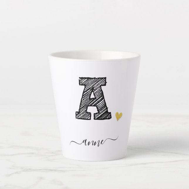 Retro Sketch Monogram Letter A, Latte Mug (Front)