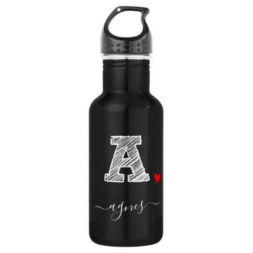 Retro Sketch Monogram Letter A Water Bottle