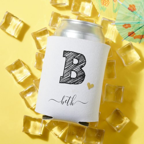 Retro Sketch Monogram Letter B Can Cooler