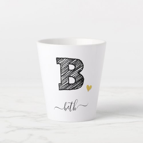 Retro Sketch Monogram Letter B Latte Mug