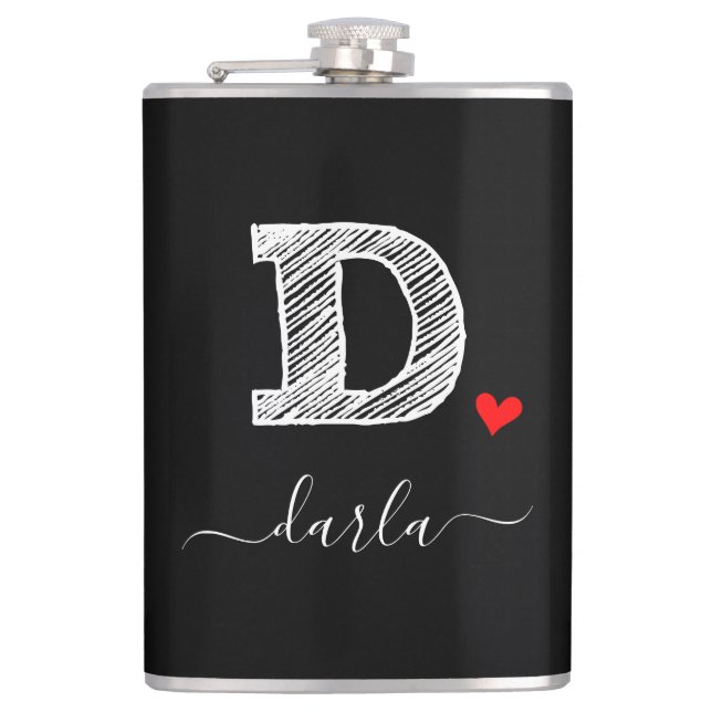 Retro Sketch Monogram Letter D, Flask (Front)