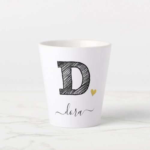 Retro Sketch Monogram Letter D Latte Mug