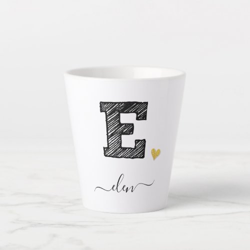 Retro Sketch Monogram Letter E Latte Mug