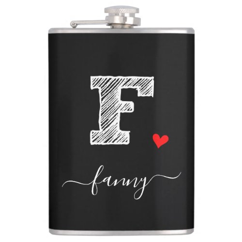 Retro Sketch Monogram Letter F Flask