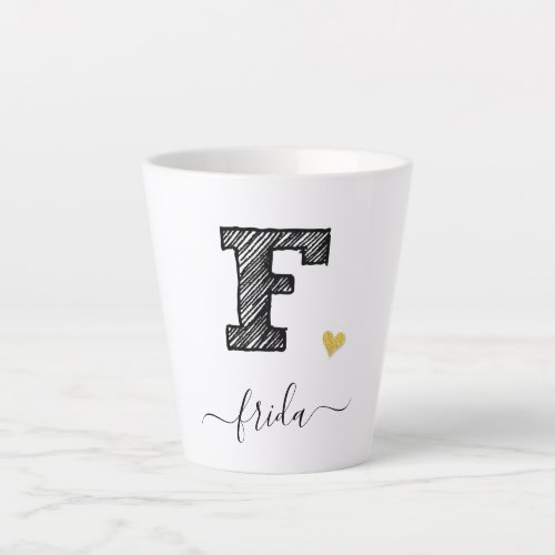 Retro Sketch Monogram Letter F Latte Mug