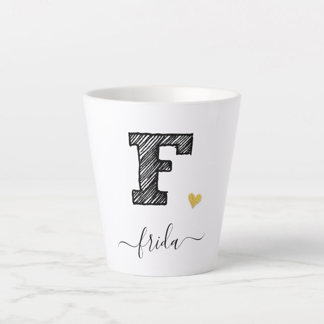 Retro Sketch Monogram Letter F, Latte Mug (Front)