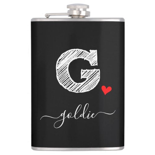 Retro Sketch Monogram Letter G Flask