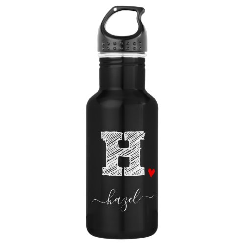 Retro Sketch Monogram Letter H Water Bottle