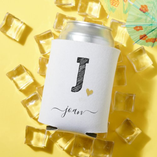 Retro Sketch Monogram Letter J Can Cooler