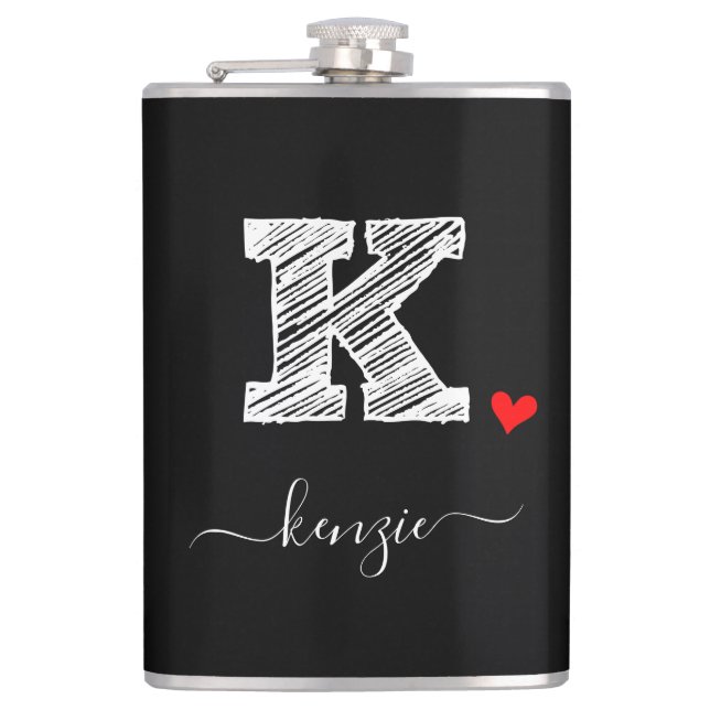 Retro Sketch Monogram Letter K, Flask (Front)