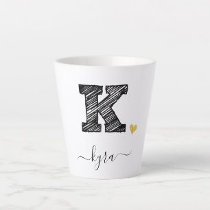 Retro Sketch Monogram Letter K, Latte Mug