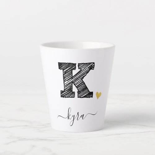 Retro Sketch Monogram Letter K Latte Mug