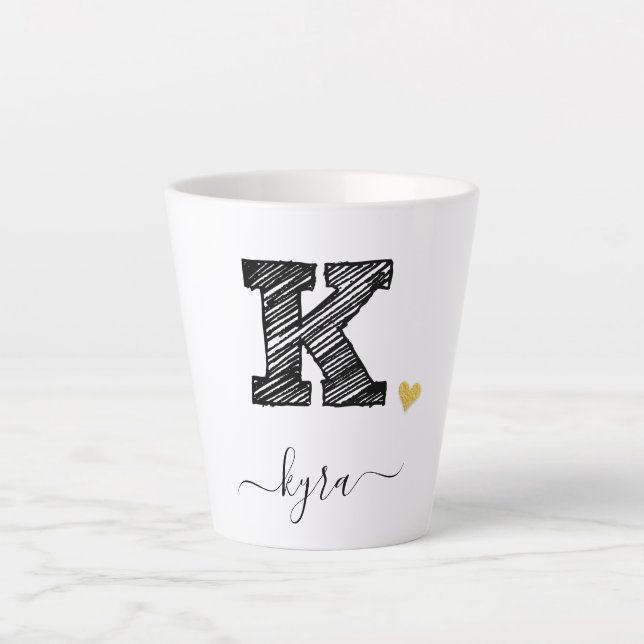 Retro Sketch Monogram Letter K, Latte Mug (Front)