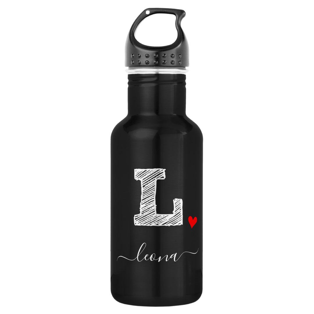 Retro Sketch Monogram Letter L, Water Bottle | Zazzle