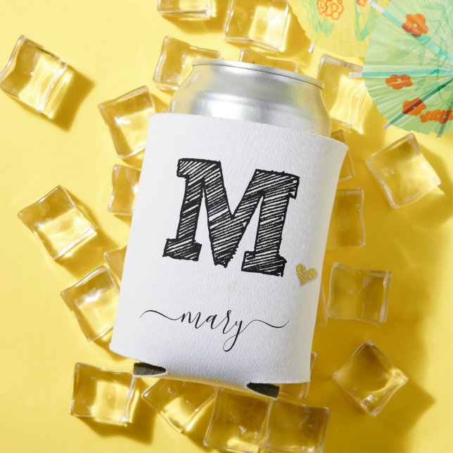 Retro Sketch Monogram Letter M, Can Cooler (In Situ Summer)