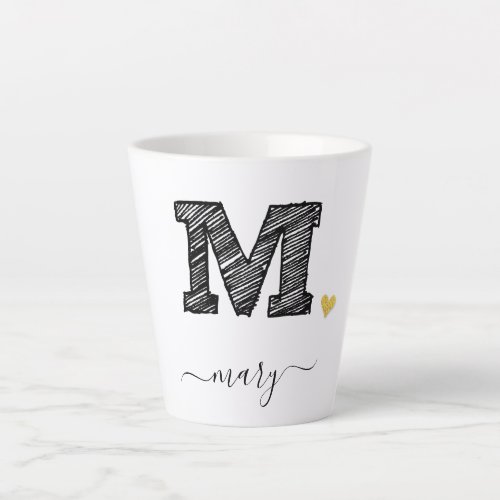 Retro Sketch Monogram Letter M Latte Mug