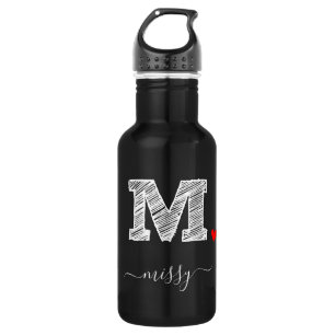 Retro Sketch Monogram Letter M, Water Bottle