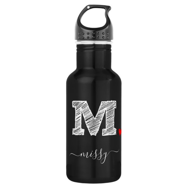 Retro Sketch Monogram Letter M, Water Bottle