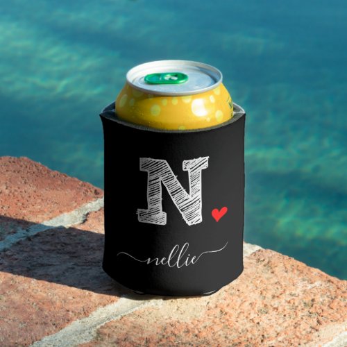 Retro Sketch Monogram Letter N Can Cooler