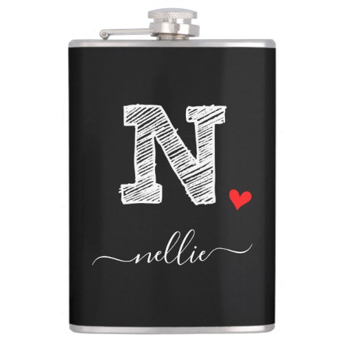 Retro Sketch Monogram Letter N Flask