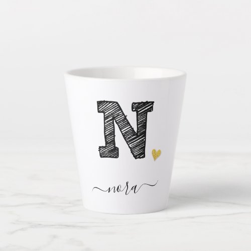Retro Sketch Monogram Letter N Latte Mug