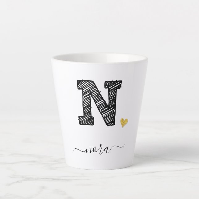Retro Sketch Monogram Letter N, Latte Mug (Front)