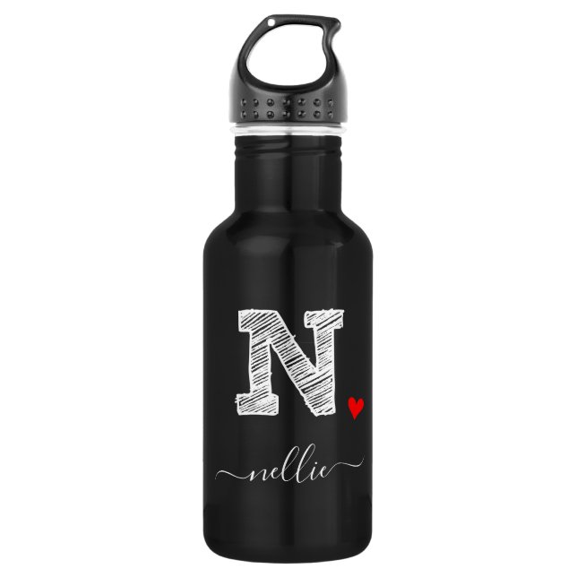 Retro Sketch Monogram Letter N, Water Bottle (Front)
