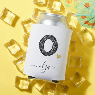 Retro Sketch Monogram Letter O, Can Cooler