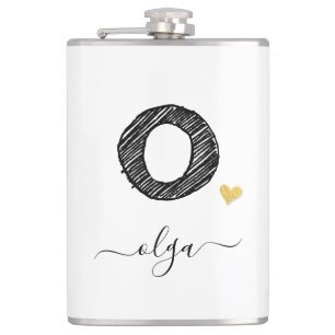 Retro Sketch Monogram Letter O, Flask